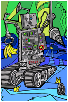 Robot Banana Driller - Metal Print